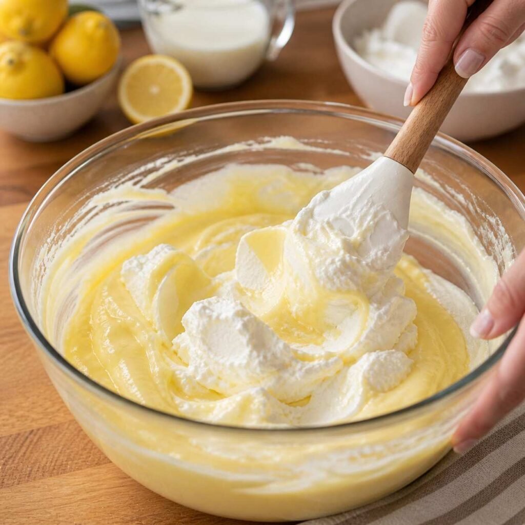 No-Bake Triple Layer Lemon Pudding Pie mixture