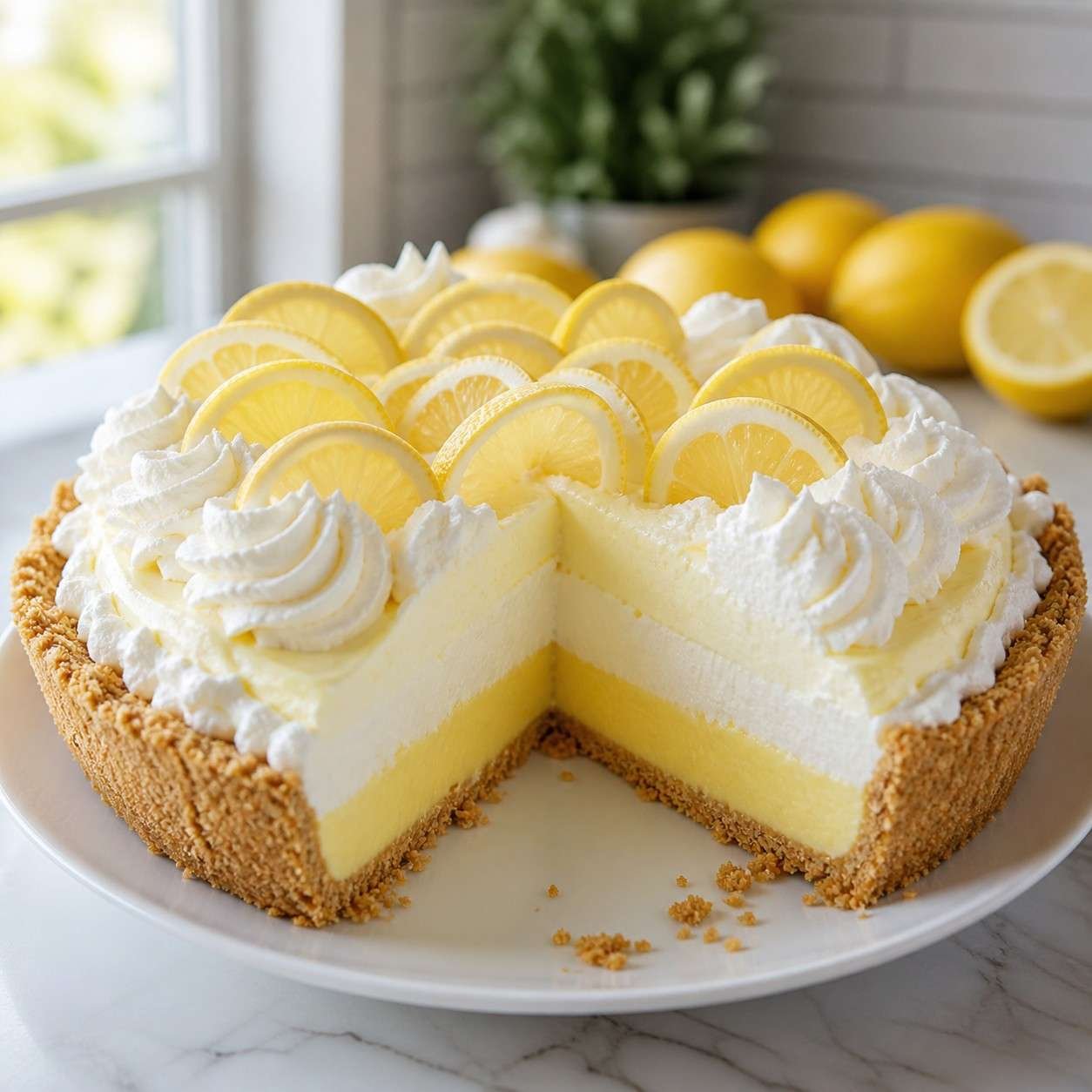 No-Bake Triple Layer Lemon Pudding Pie
