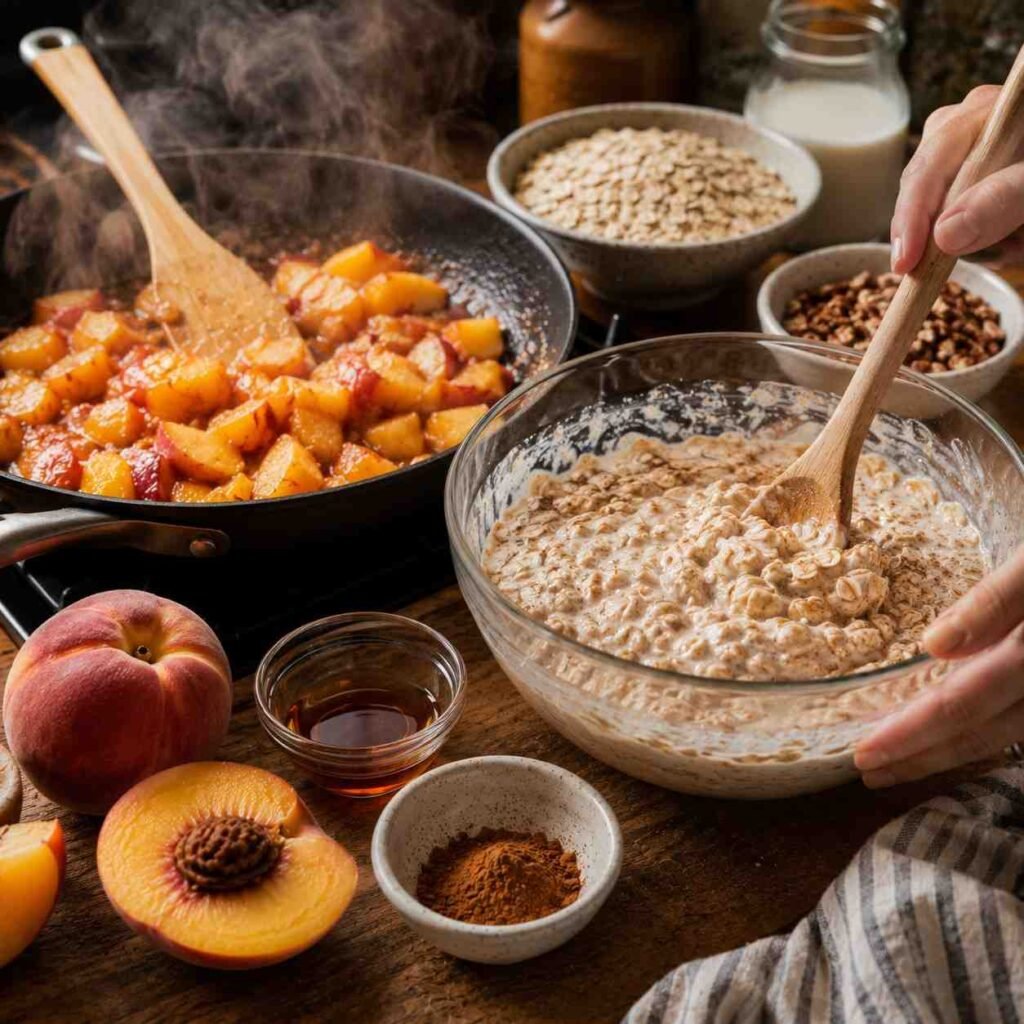 Peach Cobbler Overnight Oats prep