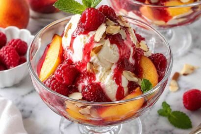 Thumbnail for Classic Peach Melba with Raspberry Sauce