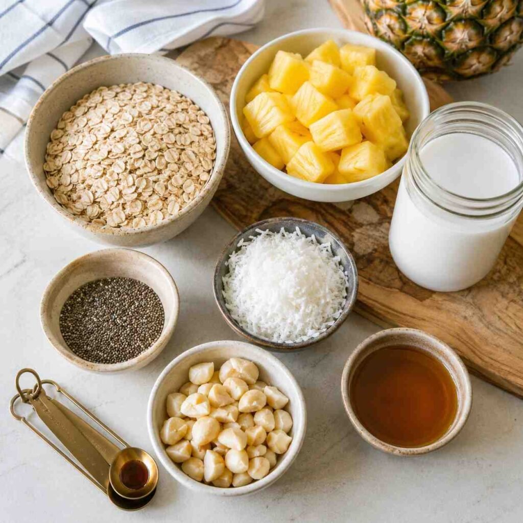 Pineapple Coconut Overnight Oats ingredients