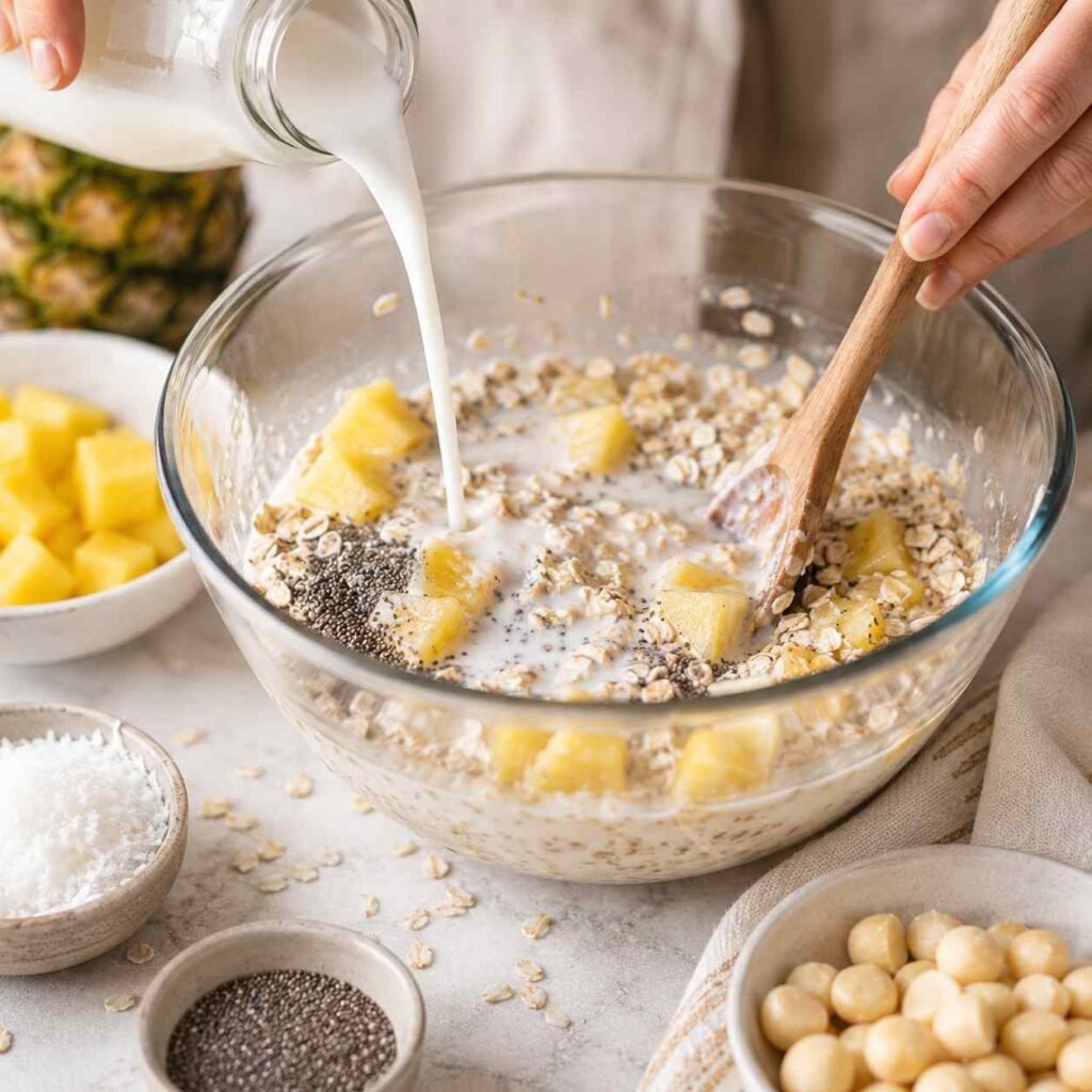Pineapple Coconut Overnight Oats prep