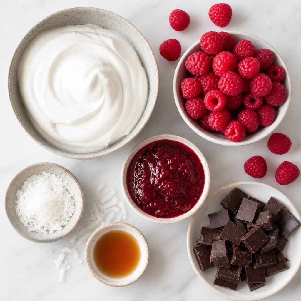 Raspberry Chocolate Coconut Yogurt Bark ingredients