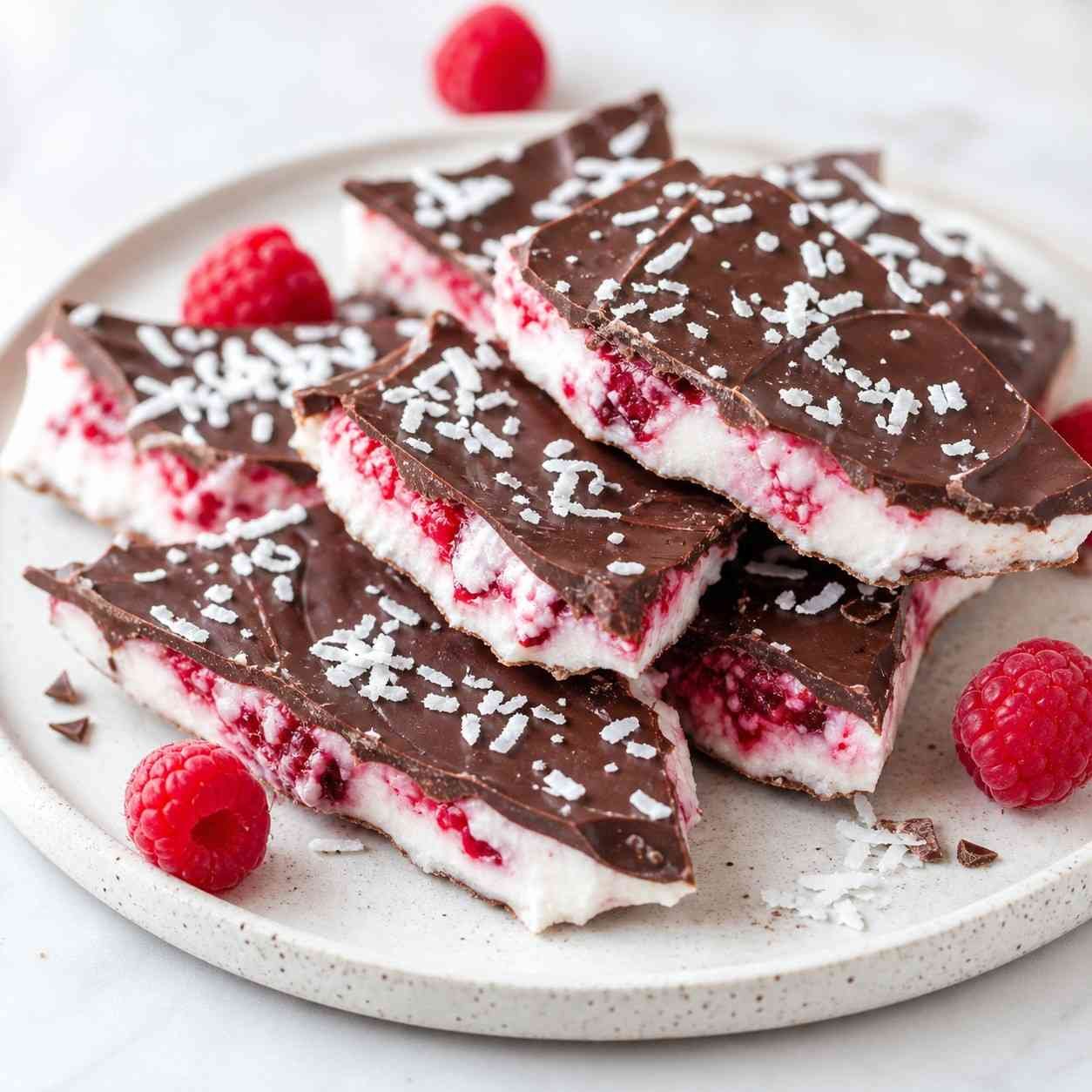 Raspberry Chocolate Coconut Yogurt Bark