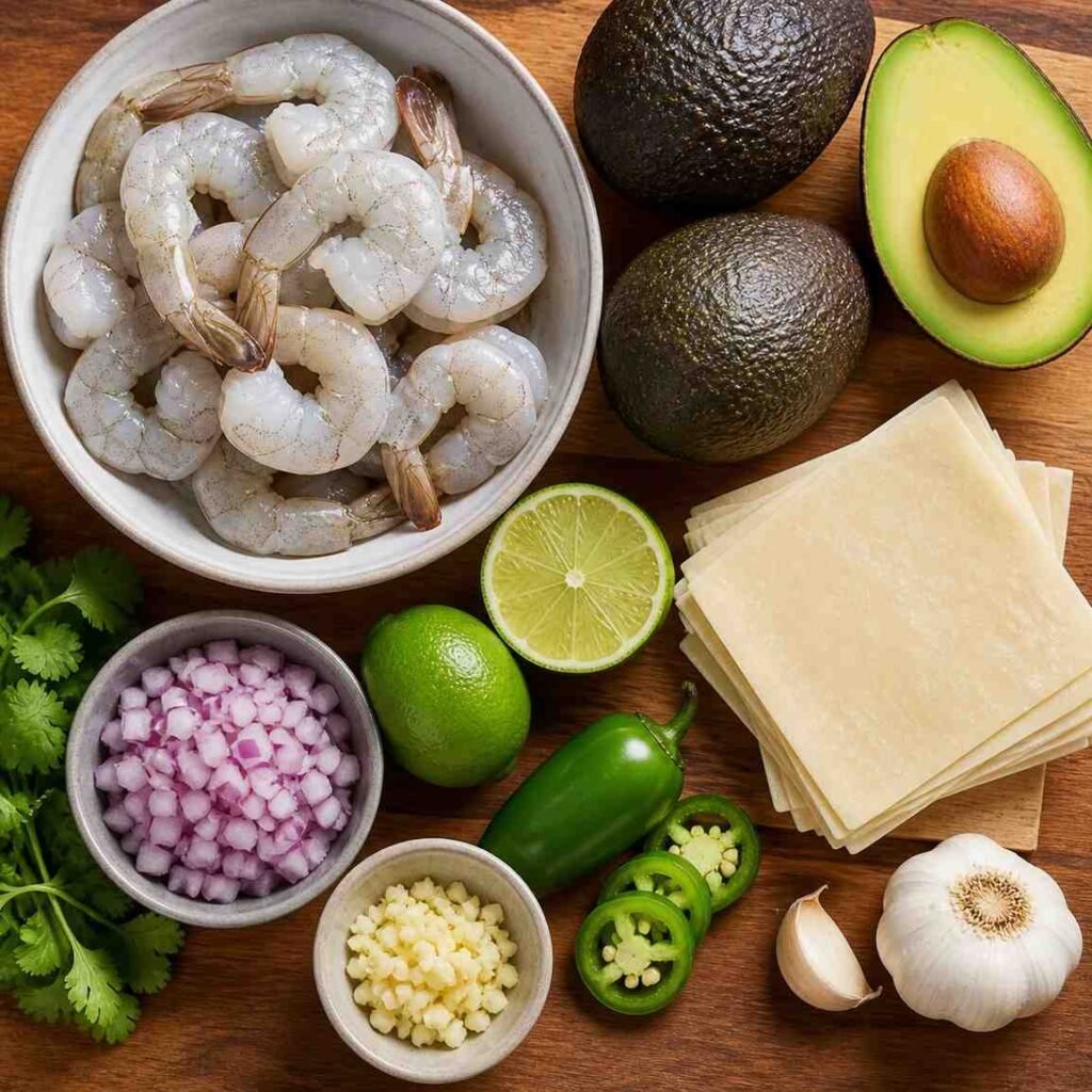 Shrimp Avocado Wonton Cups Appetizer ingredients