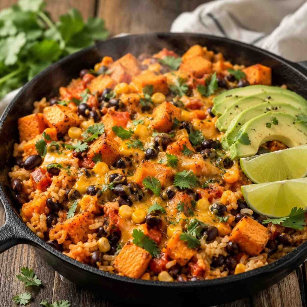 Southwest Sweet Potato Black Bean Rice Skillet