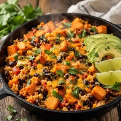 Southwest Sweet Potato Black Bean Rice Skillet