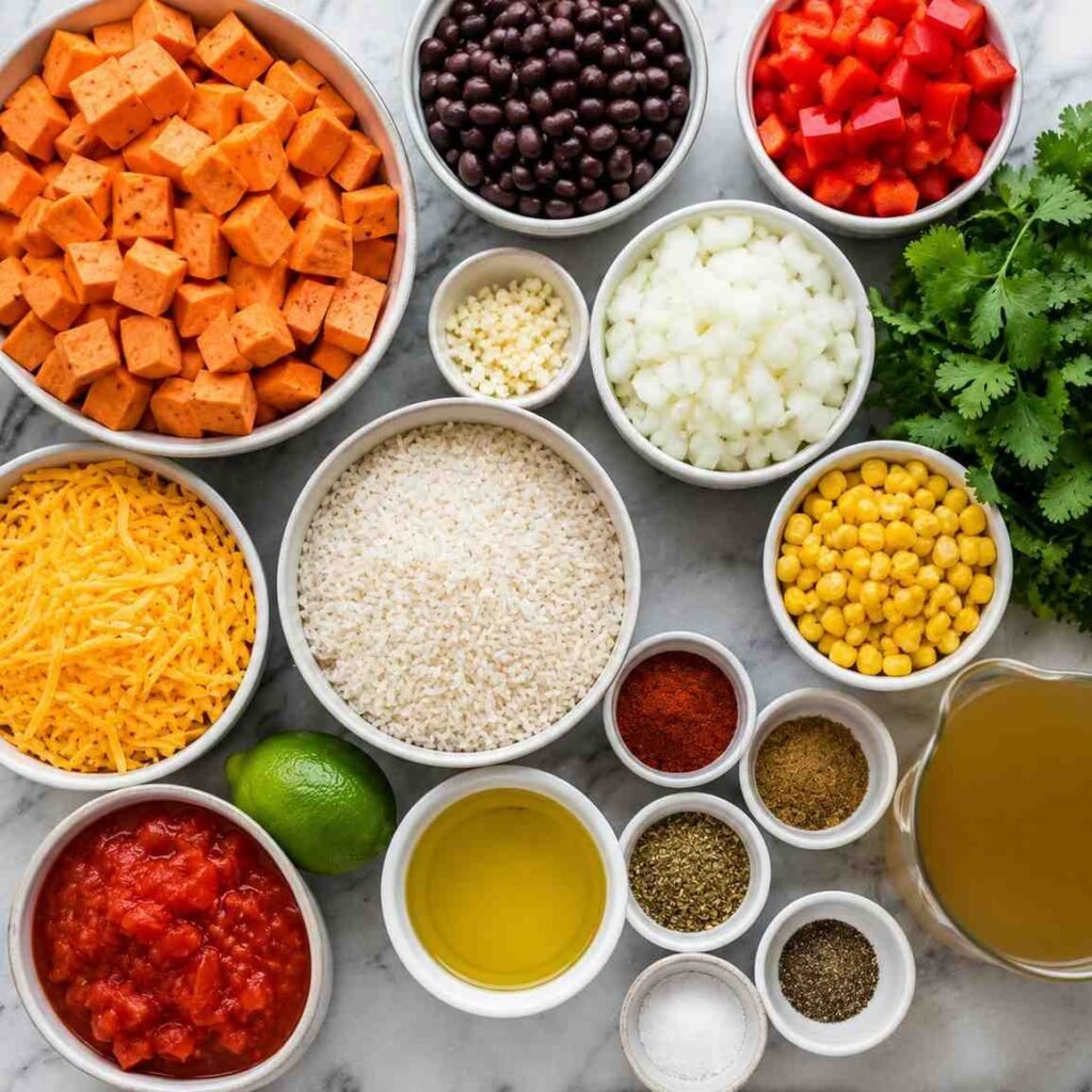 Southwest Sweet Potato Black Bean Rice Skillet ingredients