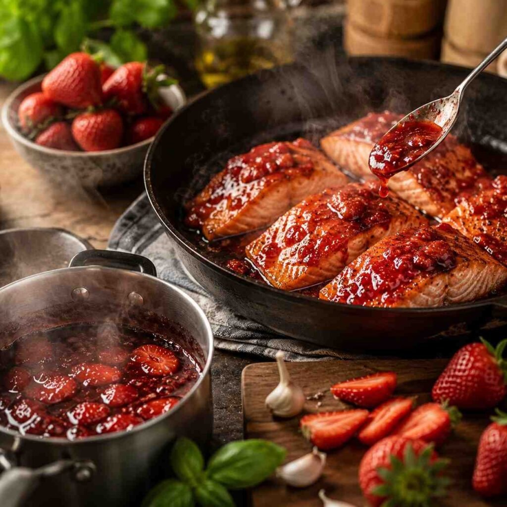 Strawberry Balsamic Glazed Salmon prep