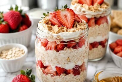 Thumbnail for Healthy Strawberry Cheesecake Overnight Oats