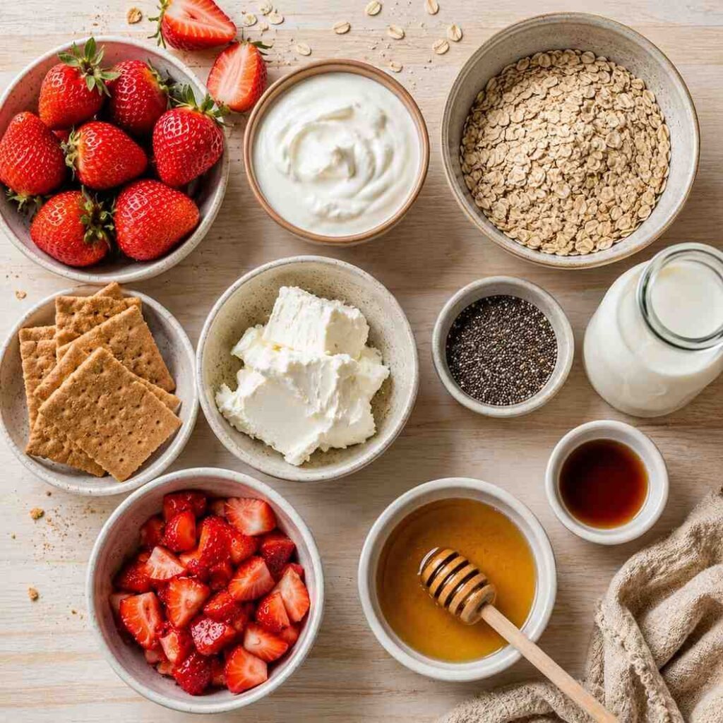 Strawberry Cheesecake Overnight Oats ingredients