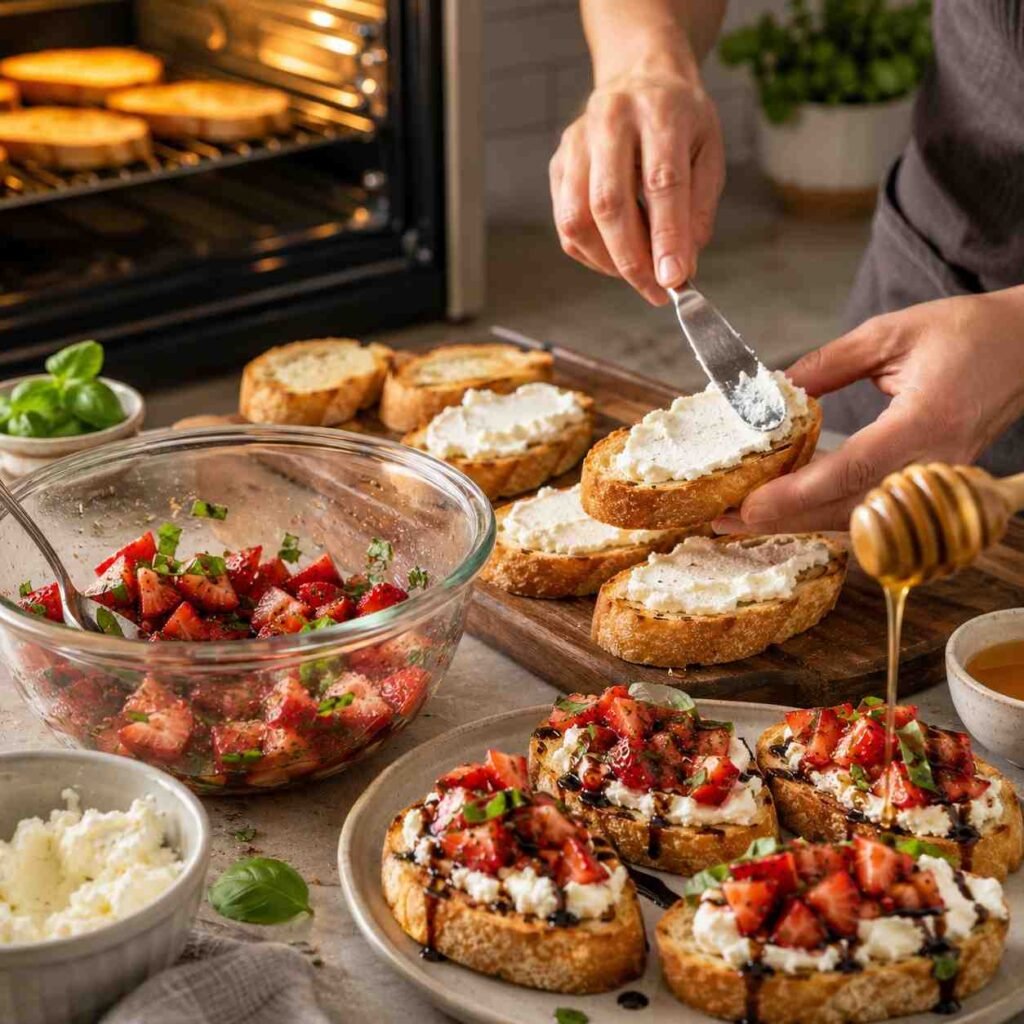 Strawberry Goat Cheese Crostini prep
