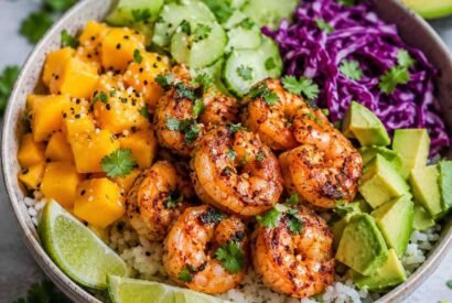 Thumbnail for Tropical Shrimp Mango Avocado Rice Bowl