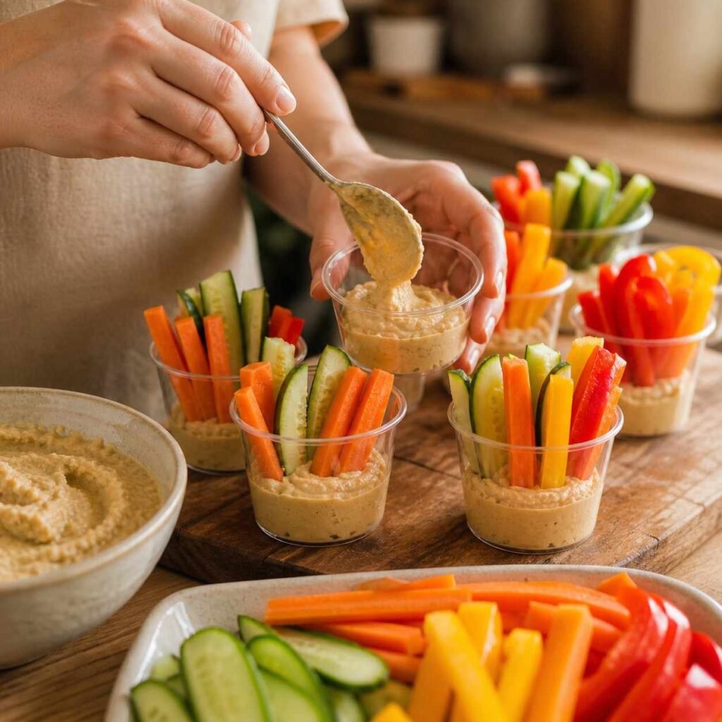 Veggie and Hummus Cups prep