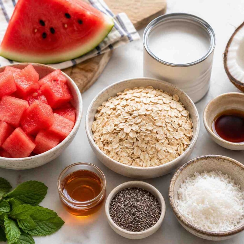 Watermelon Coconut Overnight Oats ingredients