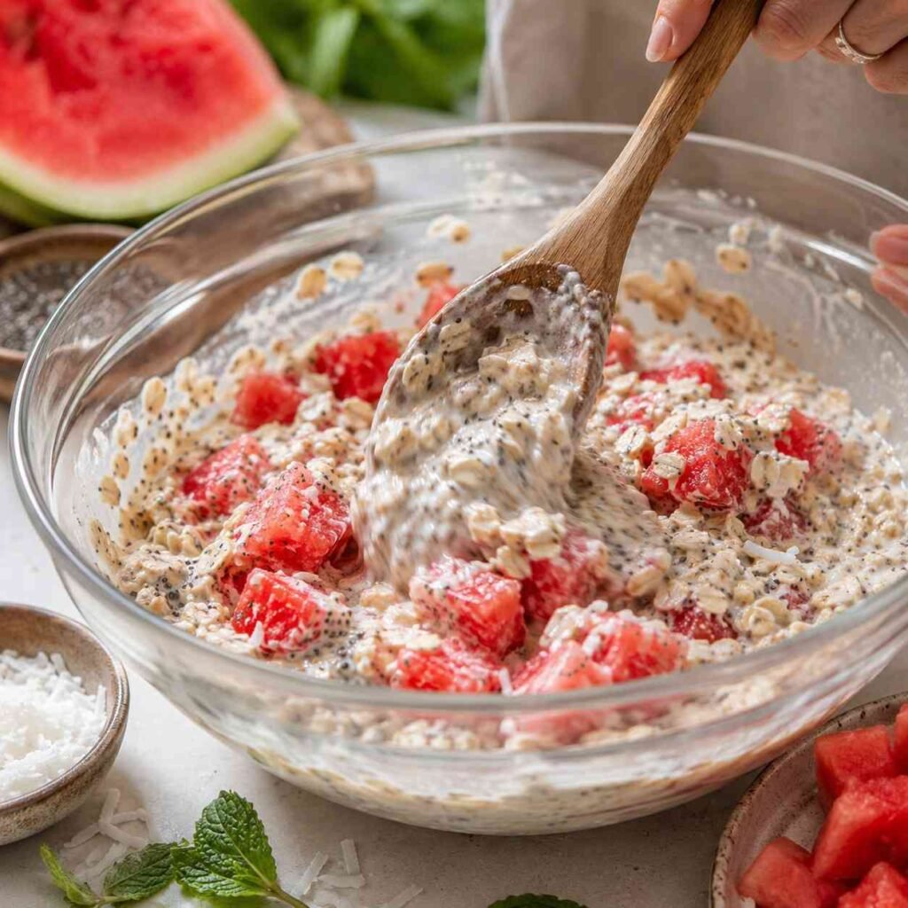 Watermelon Coconut Overnight Oats prep