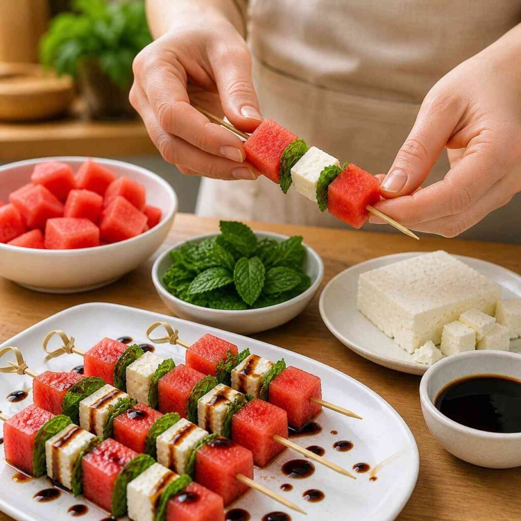 Watermelon Feta Skewers prep