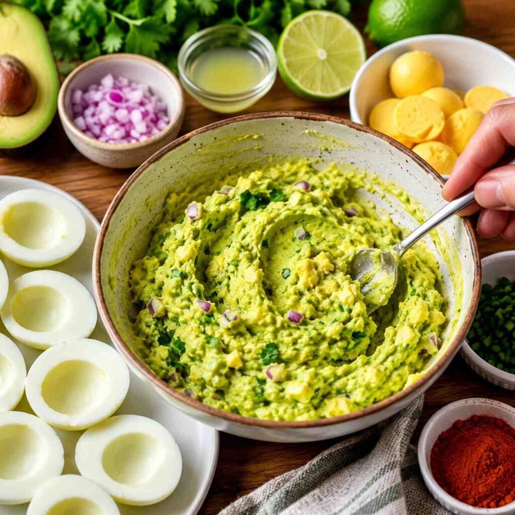 Avocado Deviled Eggs prep