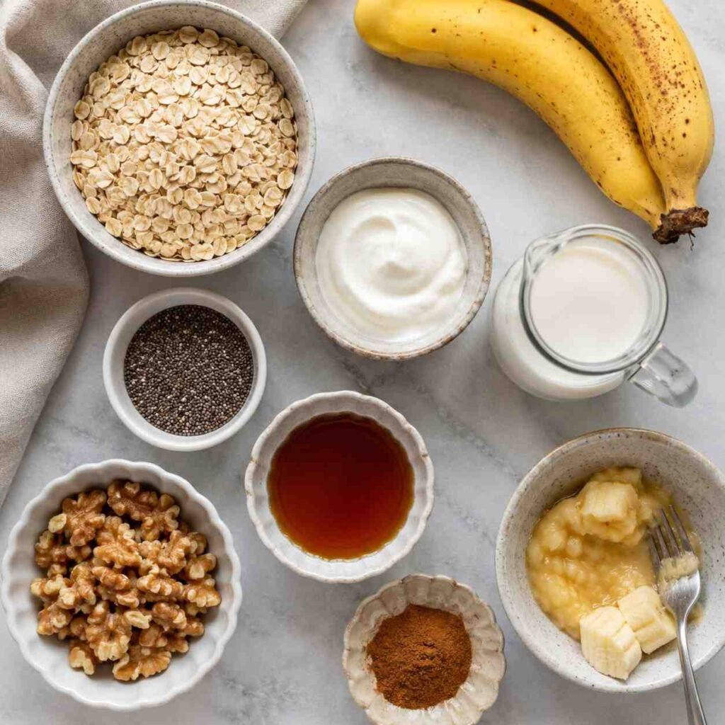 Banana Bread Overnight Oats ingredients