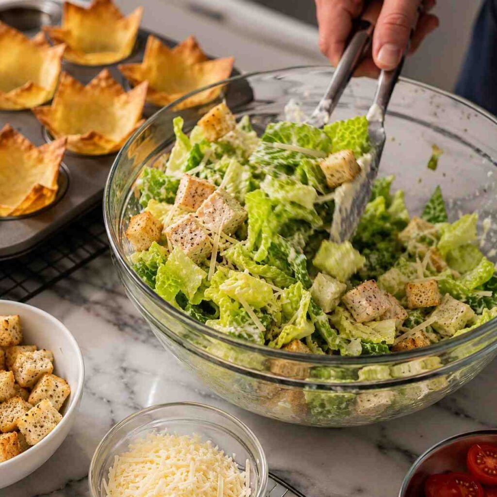 Caesar Salad Cups prep
