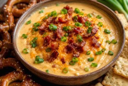 Thumbnail for Warm Beer Cheese Dip with Bacon and Sharp Cheddar
