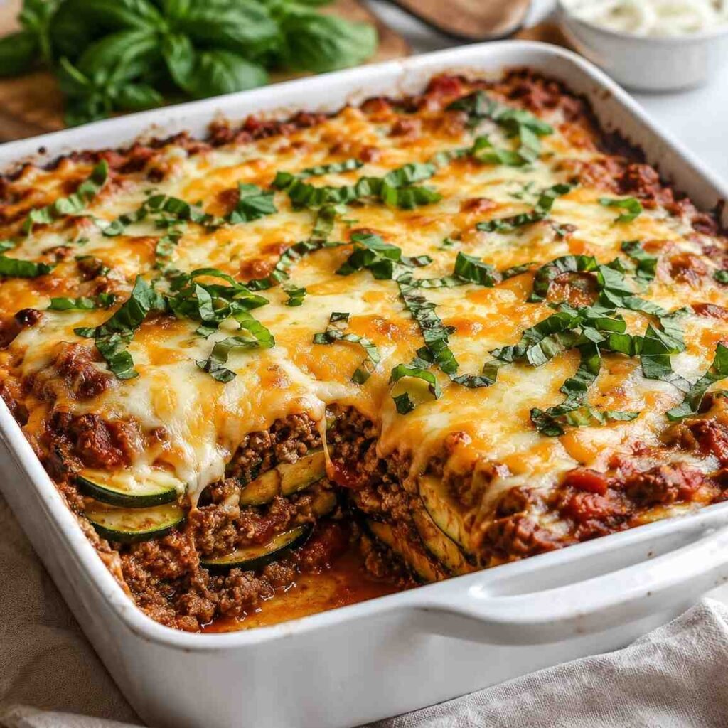 Cheesy Beef Zucchini Casserole