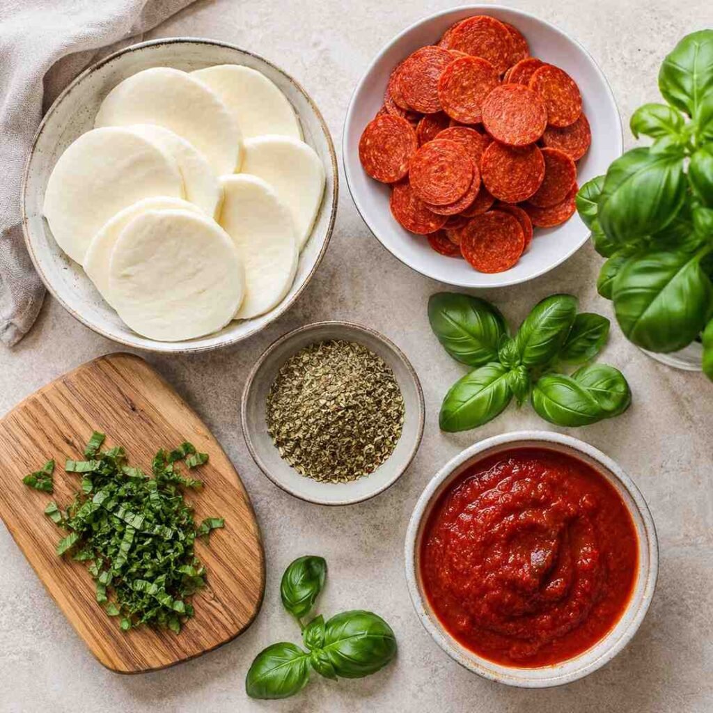 Cheesy Pizza Roll-Ups ingredients