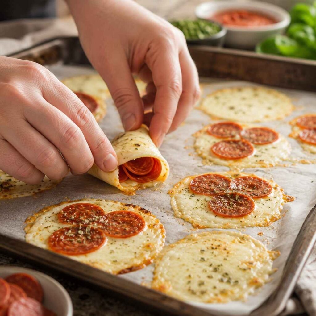 Cheesy Pizza Roll-Ups prep