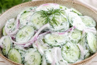 Thumbnail for Creamy Cucumber Salad Recipe with Fresh Dill and Sour Cream