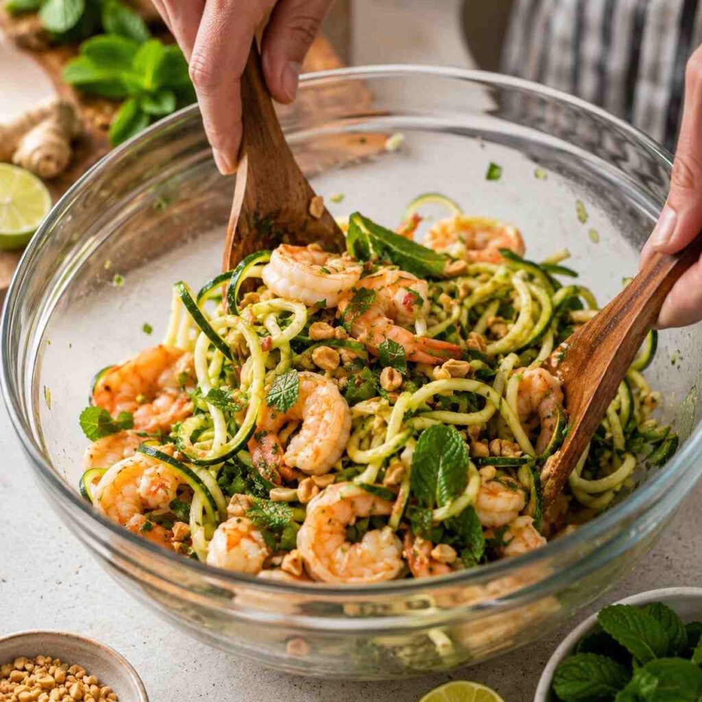 Ginger Lime Shrimp Noodle Bowl prep
