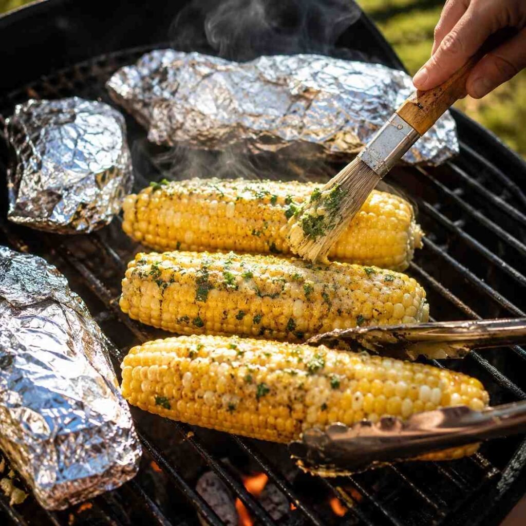 Grilled Corn on the Cob in Foil with Garlic Butter prep