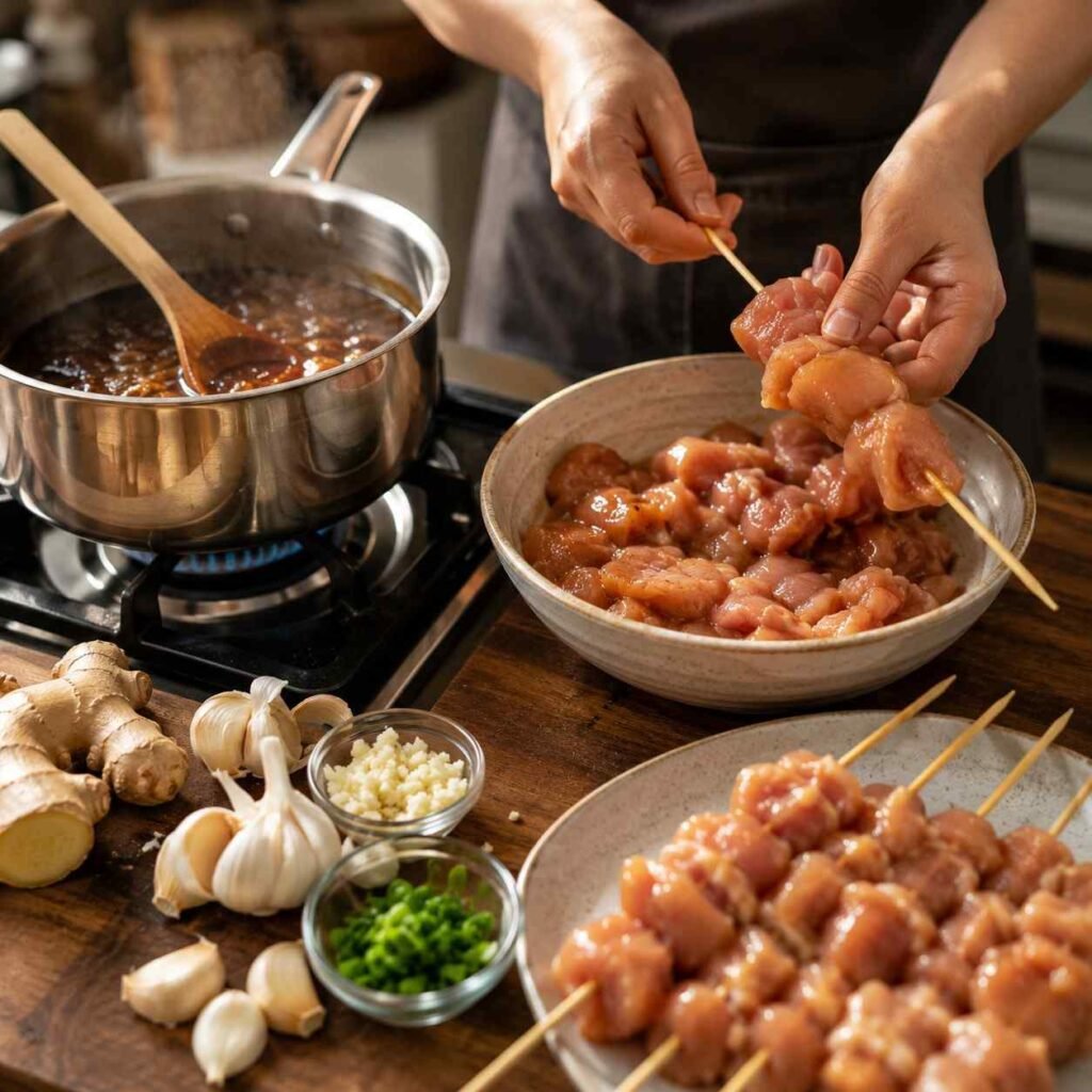 Grilled Teriyaki Chicken Skewers prep