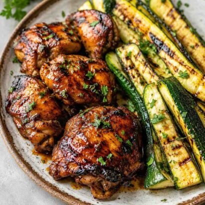 Honey Garlic Grilled Chicken Thighs with Zucchini