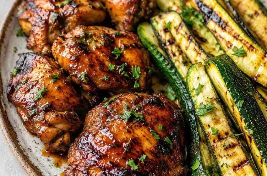 Honey Garlic Grilled Chicken Thighs with Zucchini