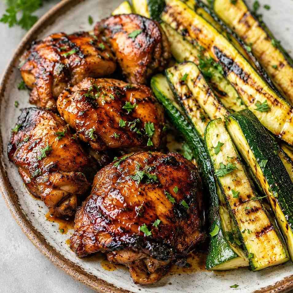 Honey Garlic Grilled Chicken Thighs with Zucchini