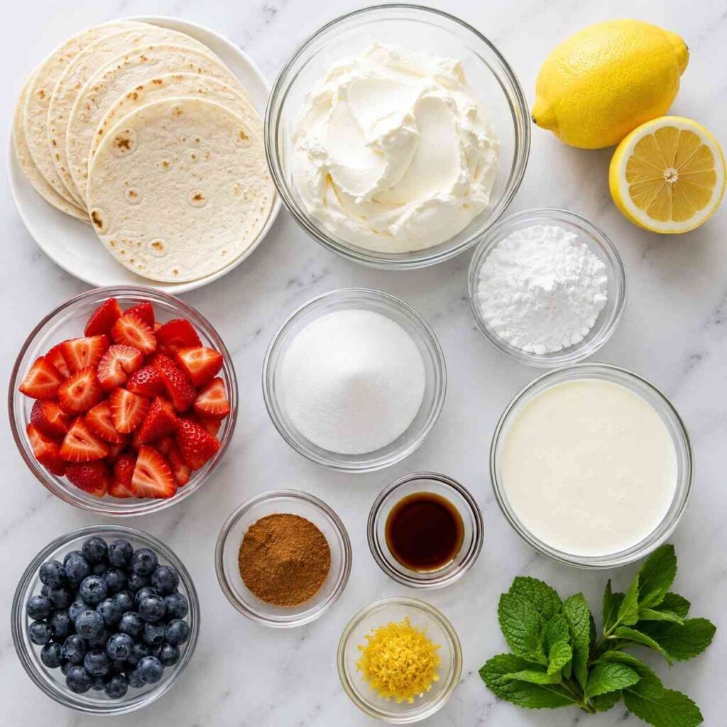 Lemon Cream Dessert Tacos ingredients