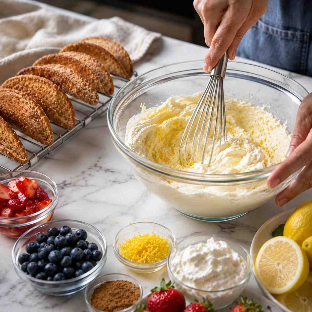 Lemon Cream Dessert Tacos prep