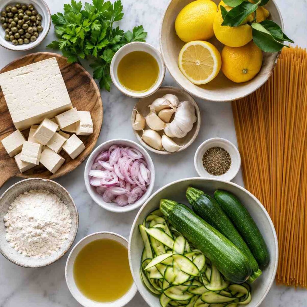 Lemon Tofu Zucchini Piccata Pasta ingredients