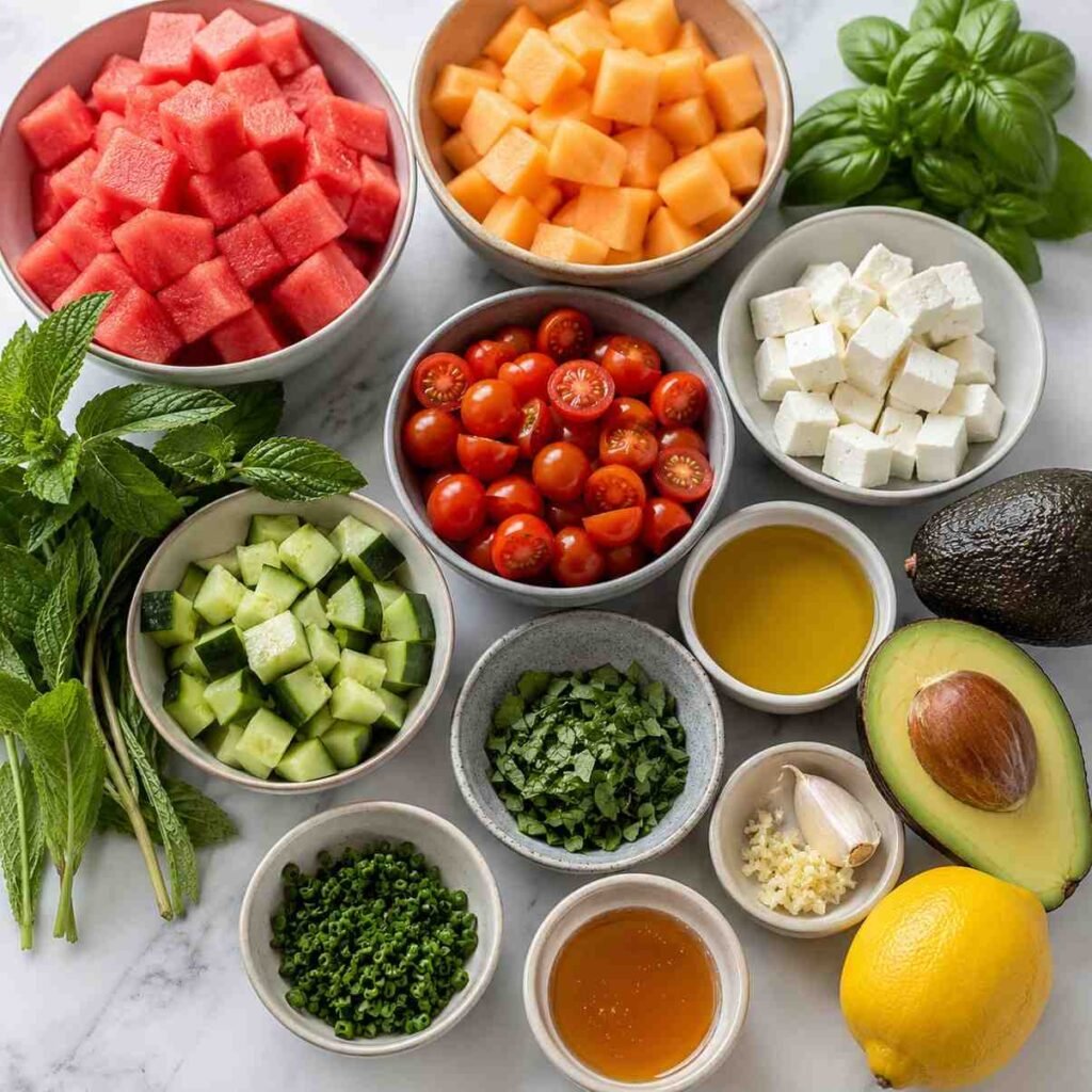 Melon Feta Salad ingredients