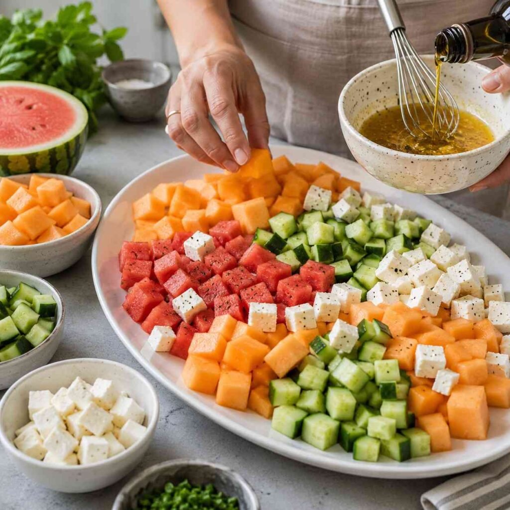 Melon Feta Salad prep