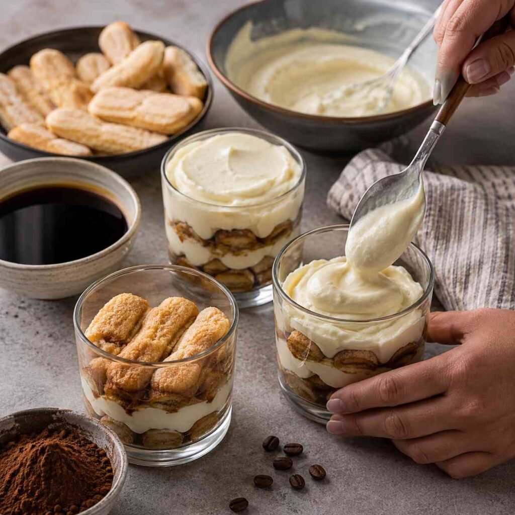 Mini Tiramisu Dessert Cups prep