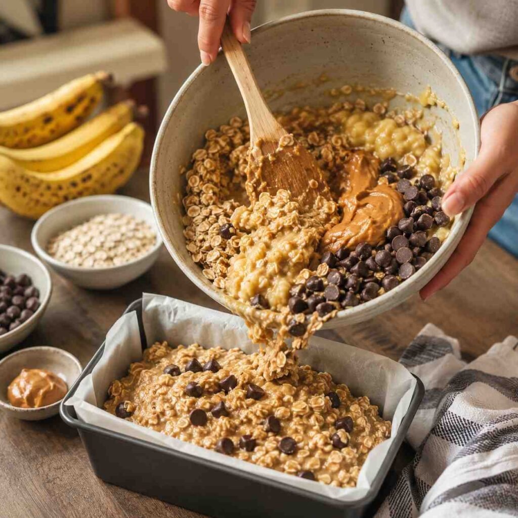 Peanut Butter Banana Oat Bars prep