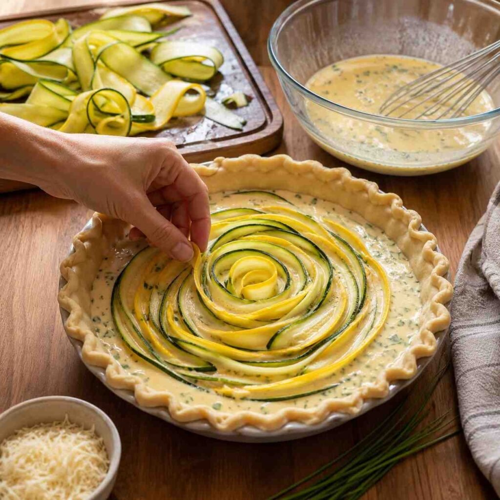 Squash Ribbon Quiche prep