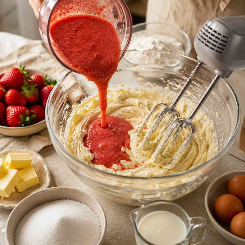 Strawberry Layer Cake prep