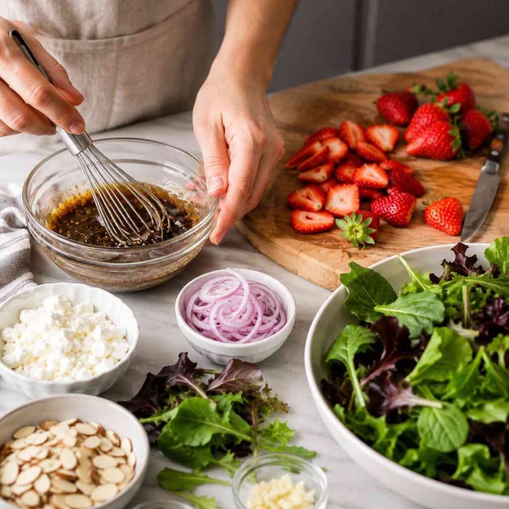 Summer Strawberry Salad prep