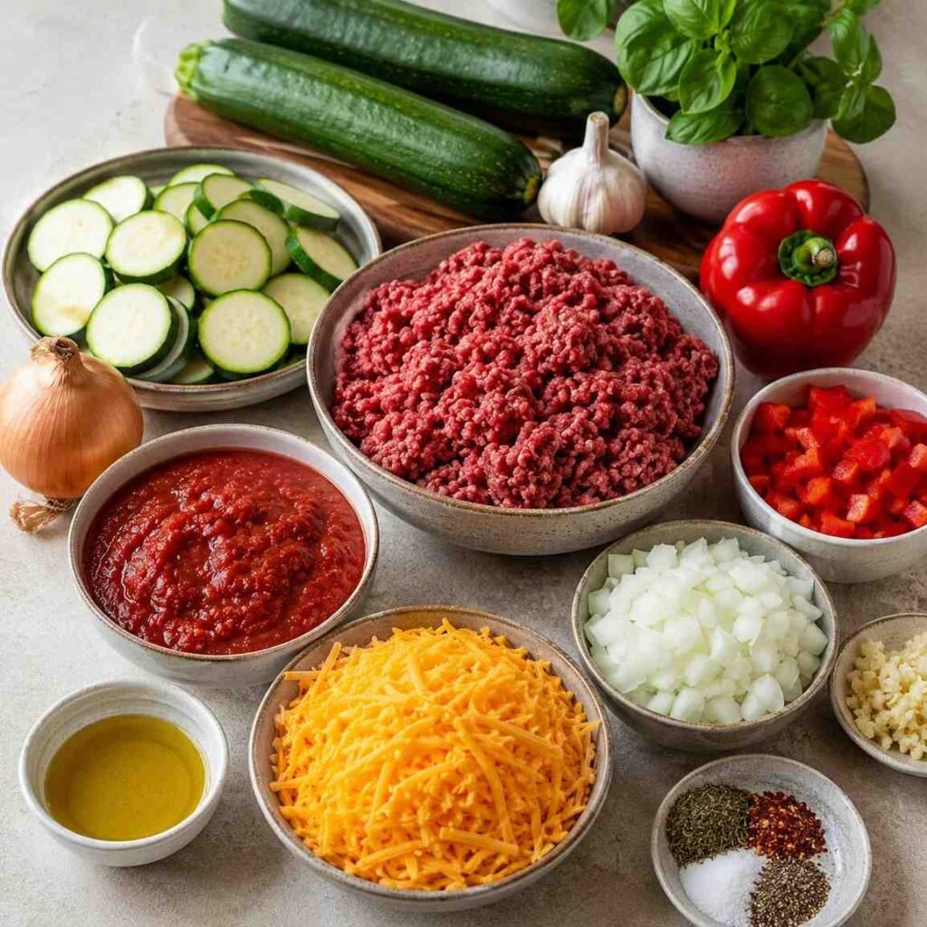 Unstuffed Zucchini Beef Casserole ingredients
