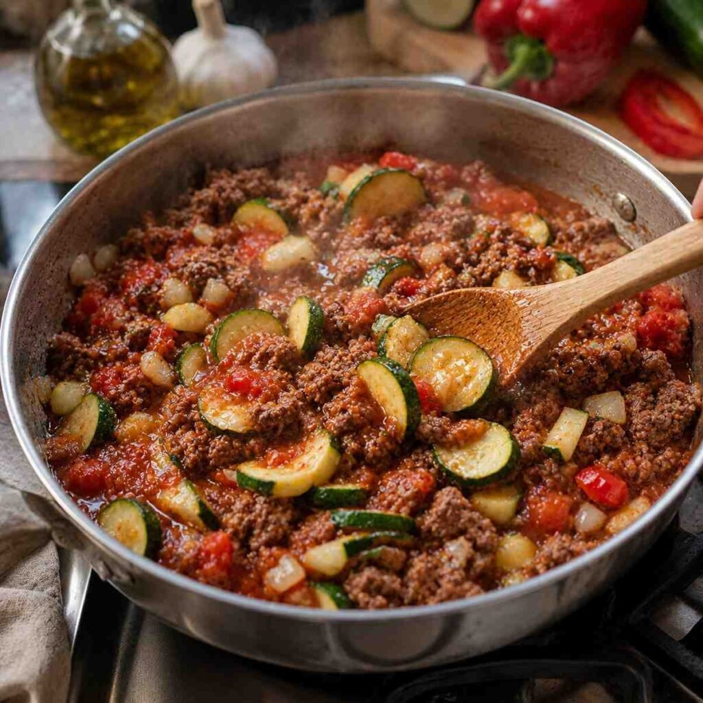 Unstuffed Zucchini Beef Casserole prep